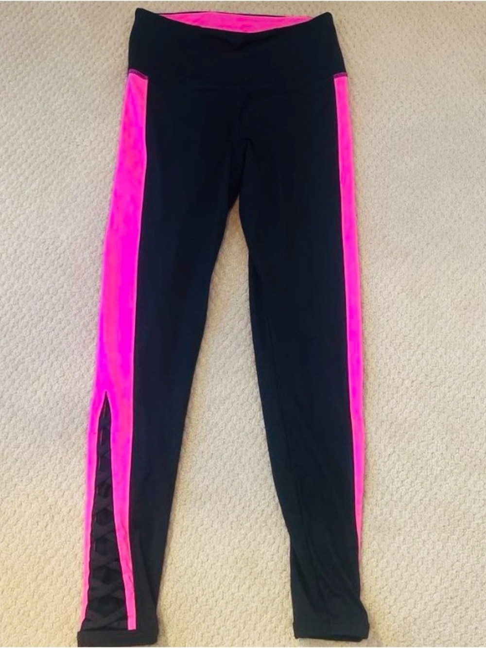 PINK Victoria's Secret Black Leggings with Hot Pink Side Panels
